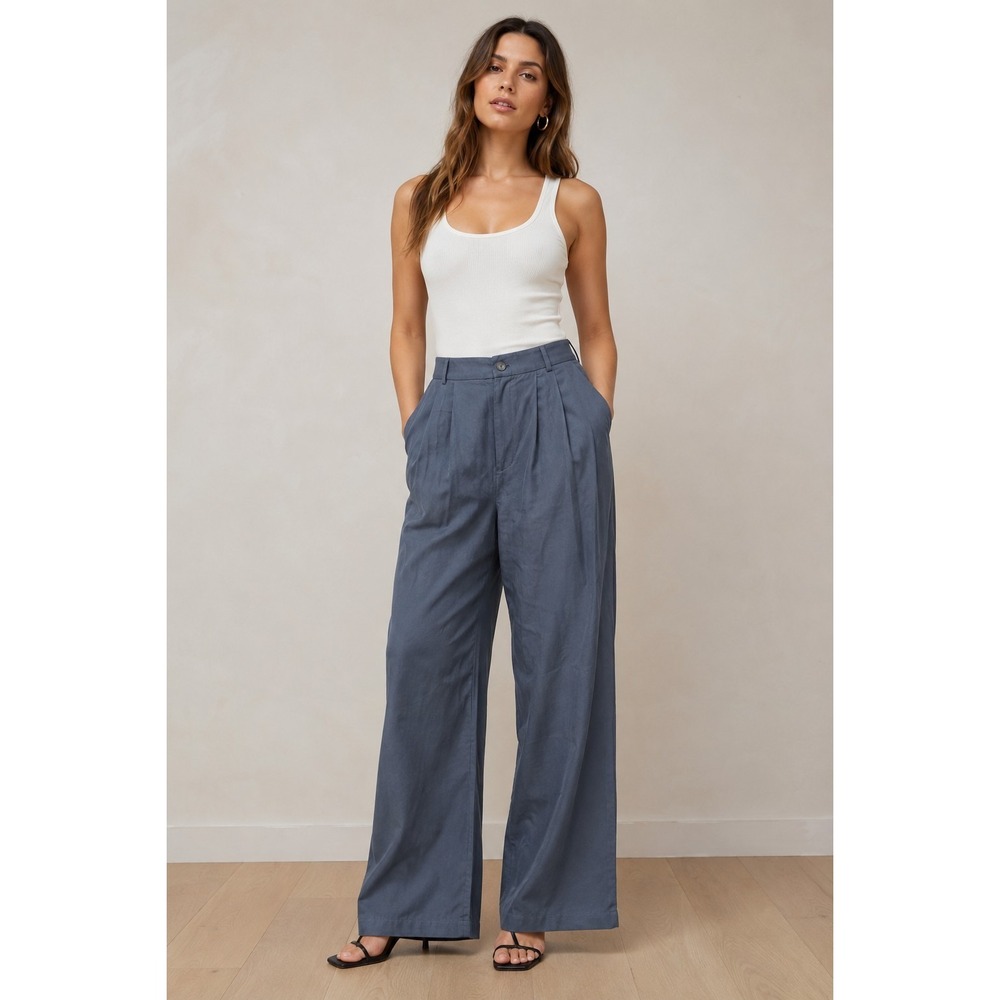 Reformation Womens Blue Gray Tencel Wide Leg Trouser Pants Pleated High Rise 6P